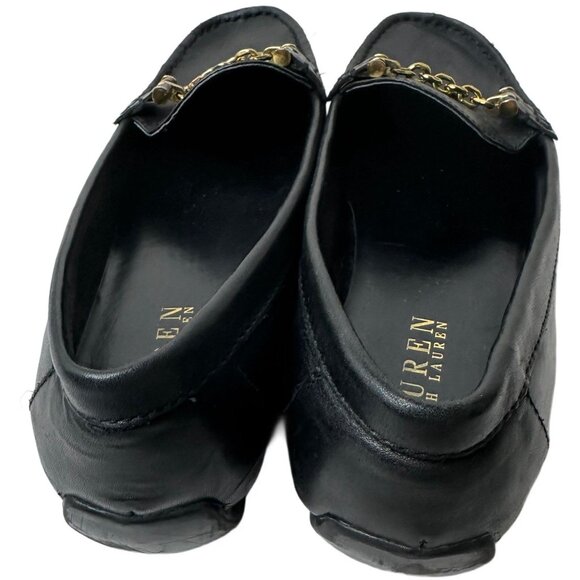 Lauren Ralph Lauren Women's Cayla Slip-On Loafers Leather Black Gold Chain 9.5 - Picture 7 of 8